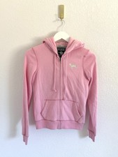 PINK Victoria's Secret Women s Sz XS Pink Full-Zip Hoodie Gold Rhinestone Heart