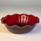 Vintage Anchor Hocking Royal Ruby Red Bubble Glass Bowl Ruffled Scalloped 6.5"