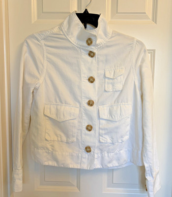 LOFT White Big Button Box Jacket Collar Pockets Cotton / Linen Size S