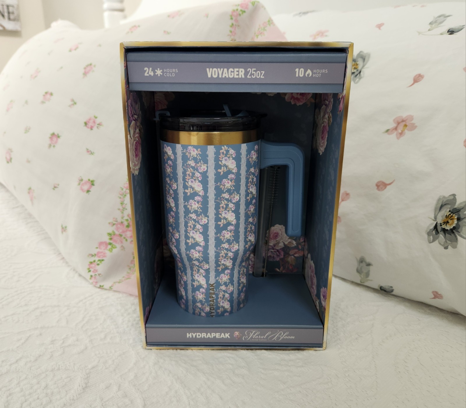 NWT HYDRAPEAK STAINLESS STEEL SHABBY CHIC BLUE FLORAL TUMBLE