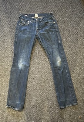True Religion Straight Distressed Blue Embroidered Pocket Jeans Men