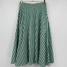Womens Boho Gingham Skirt Medium Green Full A-Line Cottagecore Festival Prairie