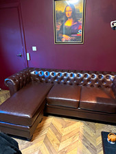 Chesterfield L-Shape Corner Sofa, Antique Chestnut Premium Faux Leather