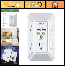 5-Outlet USB Wall Charger Surge Protector, 4 USB Ports, Power Strip for Home/Off