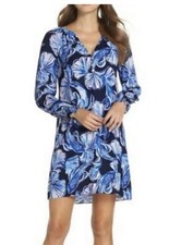Vestido Lilly Pulitzer Brynle Elsa XL Azul Marino Brillante En Reel Life Seda Lavado a Máquina