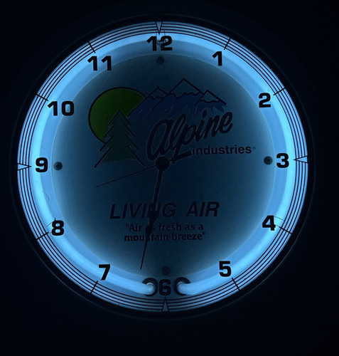 Vintage Retro Blue Neon Clock “Alpine Industries”. Works! Man Cave,Garage,Decor