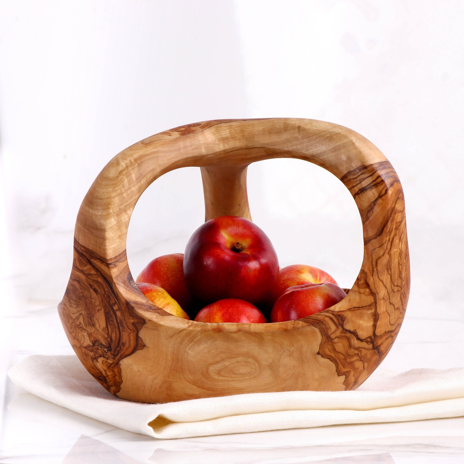 Corbeille à fruits design bois d'olivier coupe artisanale panier de cuisine