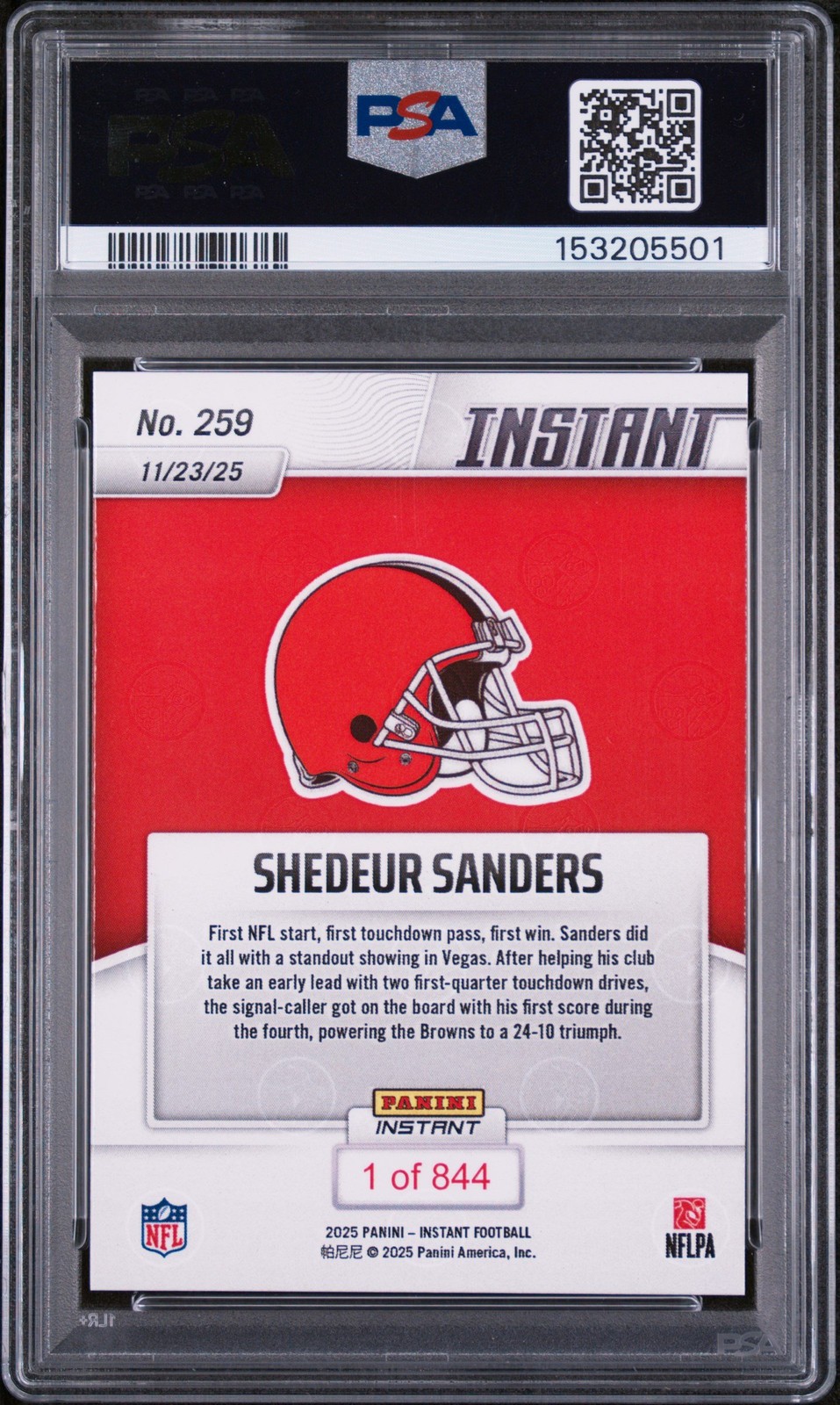 Graded 2025 Panini Instant Shedeur Sanders #259 Rookie RC Card PSA 10 view 2