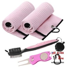 Golf Towel and Brush Set, Microfiber Towels for Golf Bags, Women Cleaning Pink