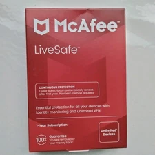 McAfee LiveSafe 2026 Unlimited Devices, Antivirus Internet, 1 Year, Sealed Box!