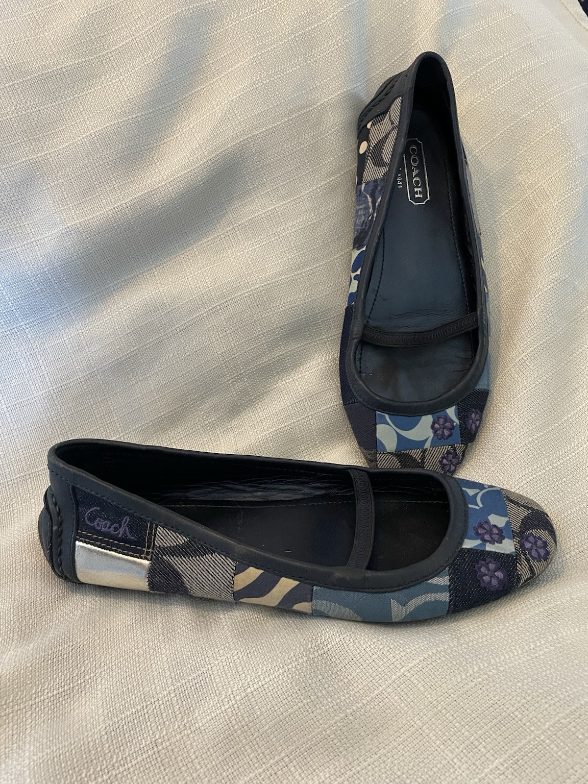 Coach Blue Patchwork Monogram Slip-On Mary Jane Flats Size 7M