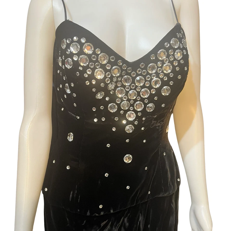 Vestido de cóctel vintage años 80 Lillie Rubin negro terciopelo cristal adornado talla 6 Foto 4 de 4