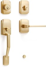 Gold Entry Door Handle and Deadbolt Set Reversible Brushed Brass Lever