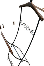 Vintage MCM Folding Butler Valet Stand Wood Wrought Iron Clothes Rack Hanger 50"