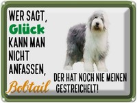 Blechschild 30X40 Cm GlüCk Nicht Anfassen Bobtail Hund Deko Geschenk Metall Schi