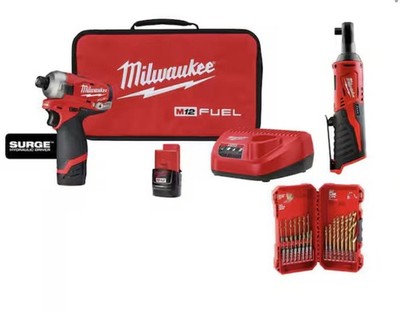 Milwaukee M12 FUEL SURGE 1/4in Hex Hydraulic Impact Driver + 3/8 Ratchet Kit
