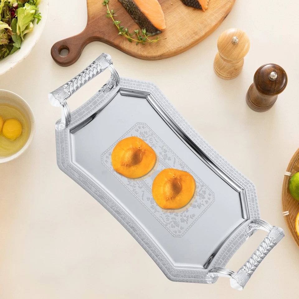 Serviertablett Mit Henkel Aus Edelstahl Obstteller Snack -Serviergericht - Bild 2 von 4