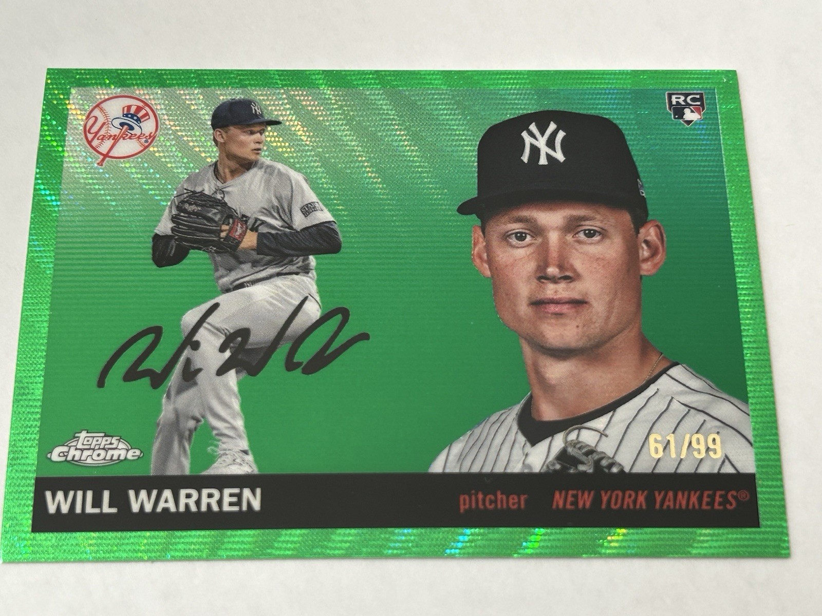 2025 Topps Chrome Platinum #294 Will Warren Green Wave Refractors #/99