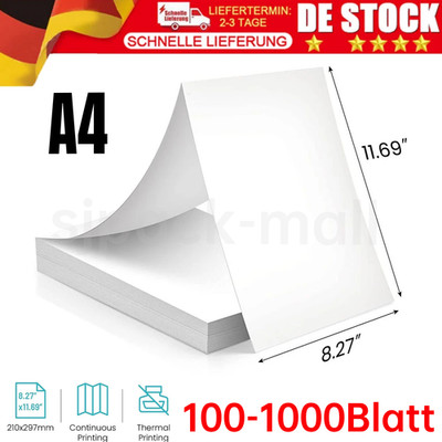 100-1000x A4 Thermopapier Thermodruckerpapier A4 faltbar für Tragbar Drucker DE