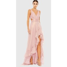 Mac Duggal Shiny Pink Formal Dress Size 12 High Low Prom Wedding NWT