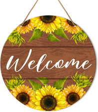 Welcome Sign Front Door Decor, Summer Welcome round Hanging Sign Decor Farmhouse