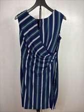 Lauren Ralph Lauren Wom Knee Length Navy White Green Capped Sleeve Size 12 Dress
