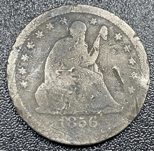 1856-S Seated Liberty Silver Quarter 25c Damaged Key Date Hole Filler