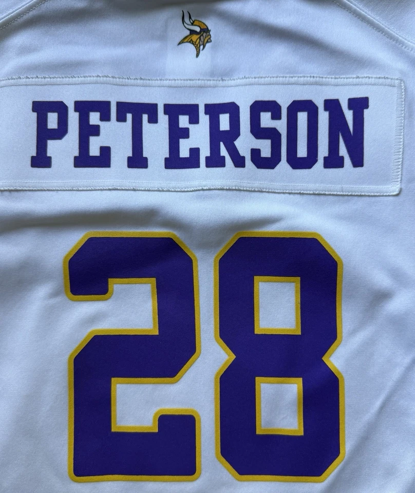 Camiseta deportiva para mujer Nike Adrian Peterson Vikings XL blanca NFL parche en el campo fútbol americano Foto 3 de 4