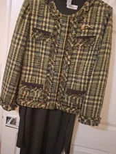 Ladies Tweed Jacket And Matching Knit Dress With Tie.