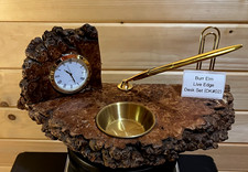 Unique Handmade Burr Elm Live Edge Desk Clock & Writing Set DK#02