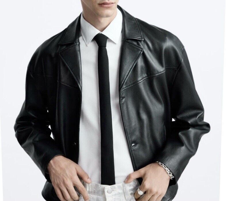 ZARA 100% Real Leather Black Men Jacket Coat Aviator Bomber ZARA 100% Real Leather Black Men Jacket Coat Aviator Bomber