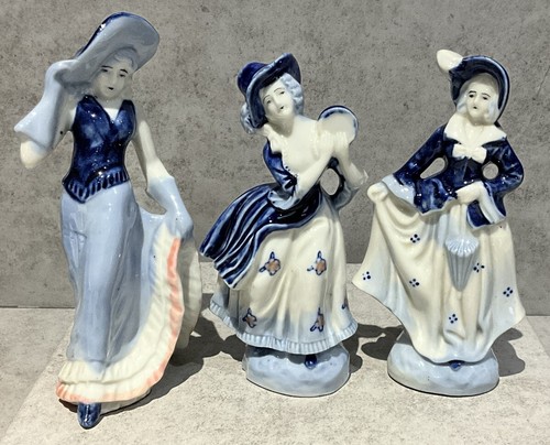 Lot Of 3 Vintage Occupied Japan Blue & White Ladies