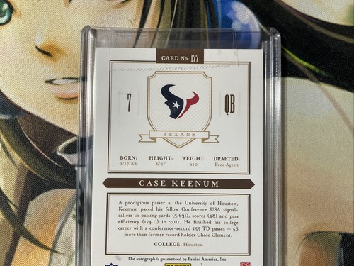 2012 Prime Signatures Football Case Keenum Rookie Auto SP 112/199 - Picture 7 of 7