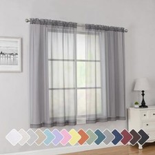 Grey Short Sheer Curtains 45 Inch Length for Small 42W x 45L Charcoal Grey