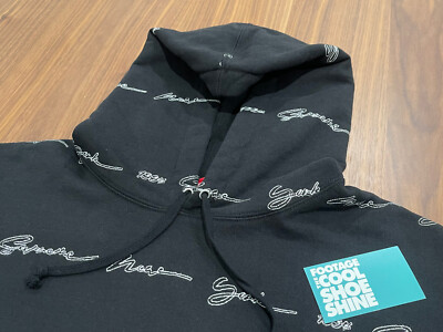 2022 SUPREME SCRIPT STRIPE HOODED SWEATSHIRT CURSIVE BLACK WHITE  
