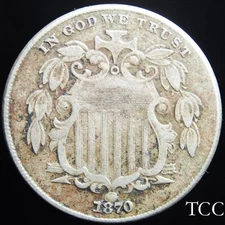 1870 SHIELD NICKEL ~ GREAT ORIGINAL 5c COIN ~ FREE SHIPPING ~ TCC