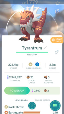 Pokemon Trade GO - Tyrantrum (Evolved from Tyrunt )