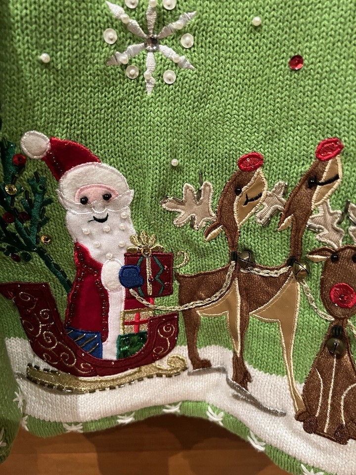 Quacker Factory Embroidered Santa Reindeer Light Up Ugly Christmas