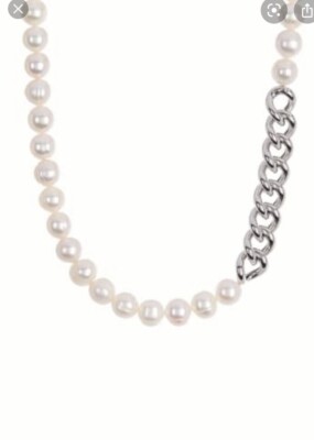 $170 Carolee Sterling Silver Link & Freshwater Pearl Choker Necklace JC503