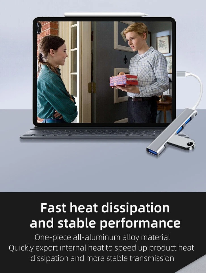 USB-C Type C to USB 3.0 4 Port Hub Splitter For PC Mac Phone MacBook Pro iPad - Image 4 of 4