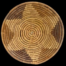 Native African Star Pattern Coil Wheat Basket Brown Natural 10.5” Hand Woven