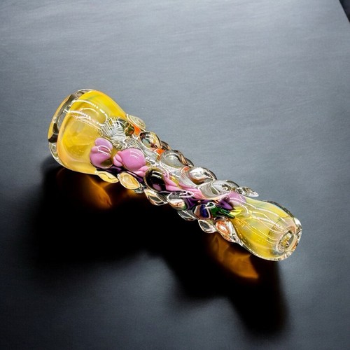 Hand Blown Chillum Pipe Yellow Fumed Glass – Heavy Thick USA Made One Hitter Art - Picture 7 of 8