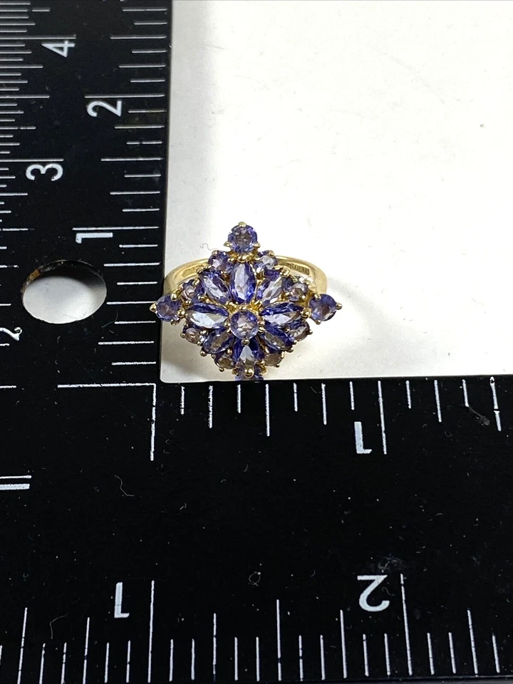 Anillo de piedras preciosas con racimo de iolita violeta de oro amarillo de 14K tamaño 6,25 *** VER VIDEO*** Foto 3 de 4