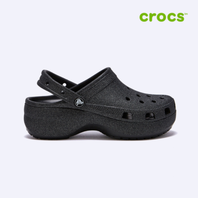 NEW CROCS WOMENS CLASSIC PLATFORM GLITTER CLOG CLOG 207241-001