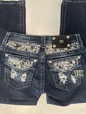 Miss Me Jeans Womens 26 Signature Crop Capri Blue Distressed Embellished Pockets