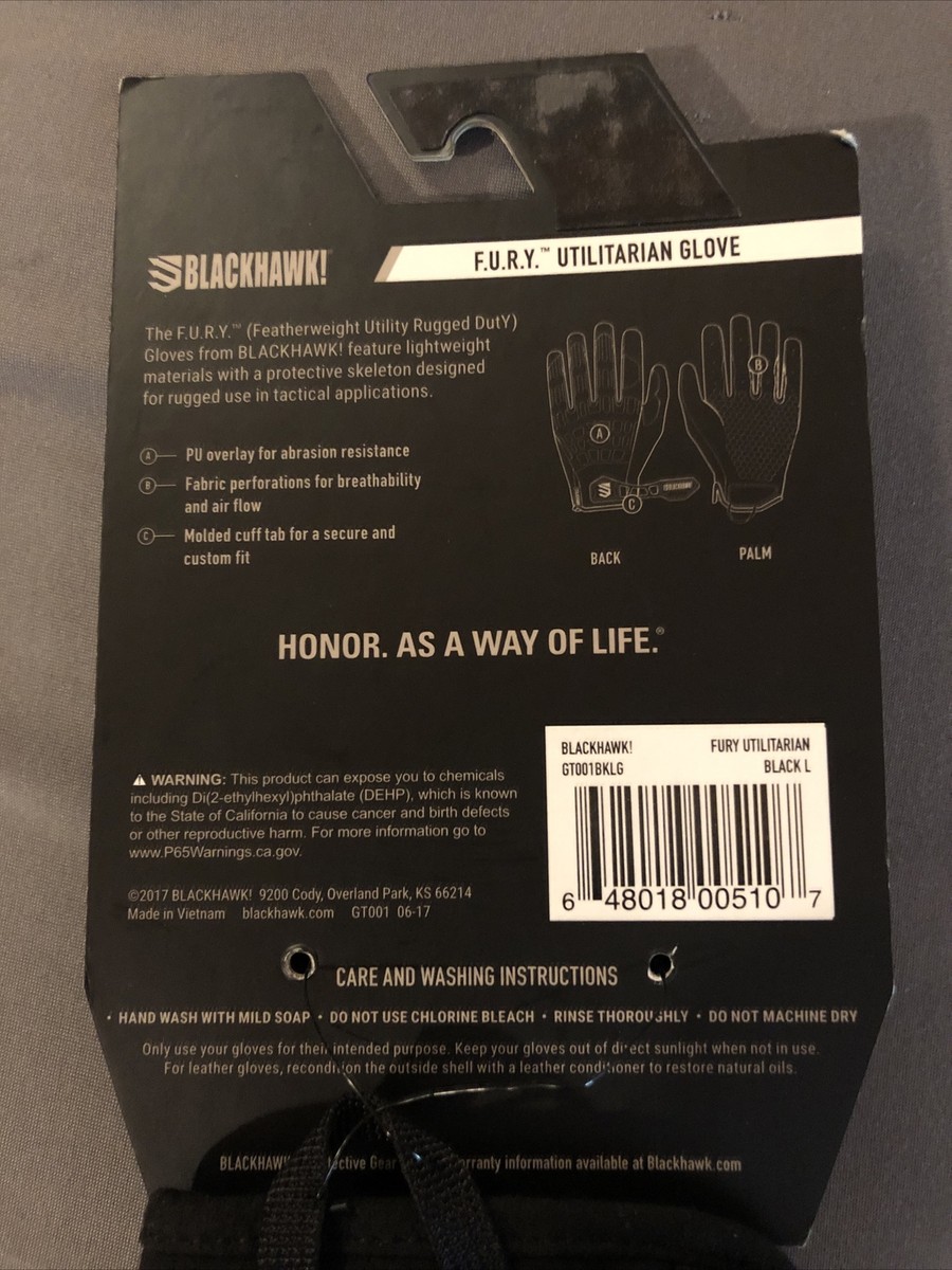 Blackhawk F.U.R.Y. Utilitarian Tactical Gloves, Black, Large  