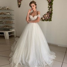 Cap Sleeves Sweetheart Polka Dot Wedding Dresses Off Shoulder Pleated Bride Gown
