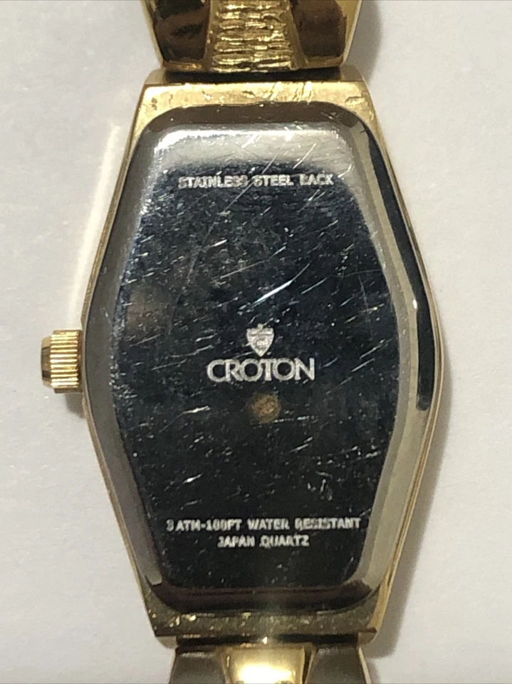 Reloj Croton Mujer Vintage 3 Diamantes Esfera Madreperla, Reloj Chapado en Oro. Foto 3 de 4