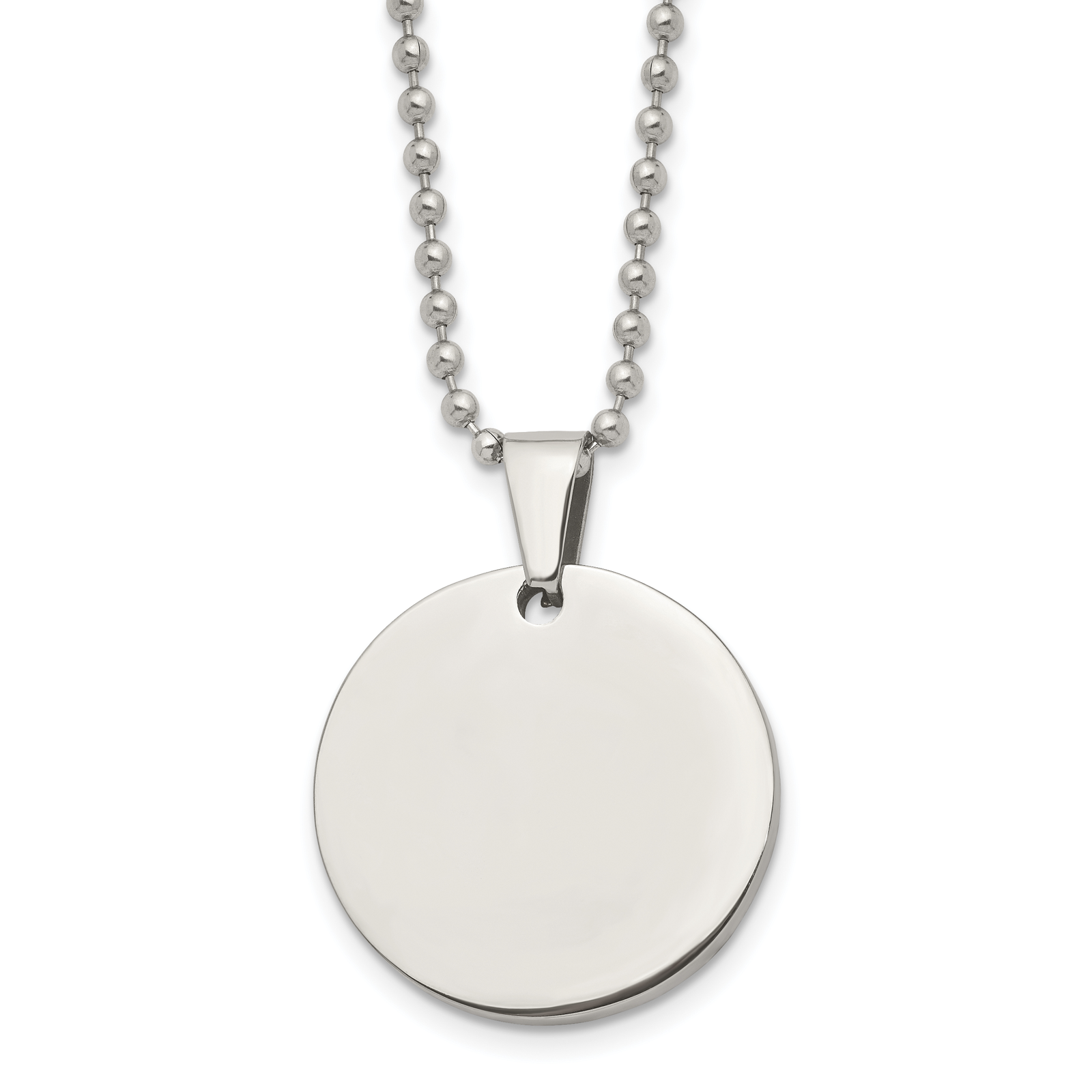 Chisel Stnls Steel and Reversible Round 4mm Dog Tag Ball Chain Necklace - 24