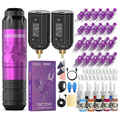 Wormhole Tattoo Gun Tattoo Kit with Wireless Tattoo Machine, 2PCS 1,200Mah Capac